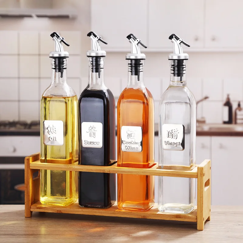 250ml 16oz 500ml Kitchen Square Cooking Glass Vinegar Bottle For Condiment Soy Sauce Olive Oil Vinegar