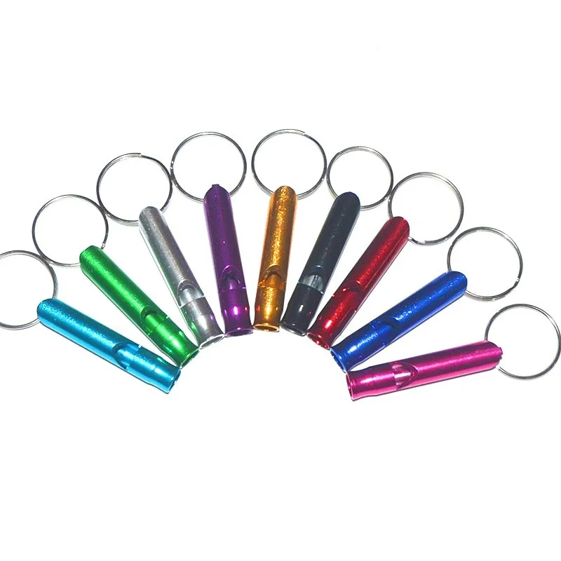 Metal whistle key chain Aluminum Alloy Outdoor Emergency Self Defense light blue rose red whistle keychain