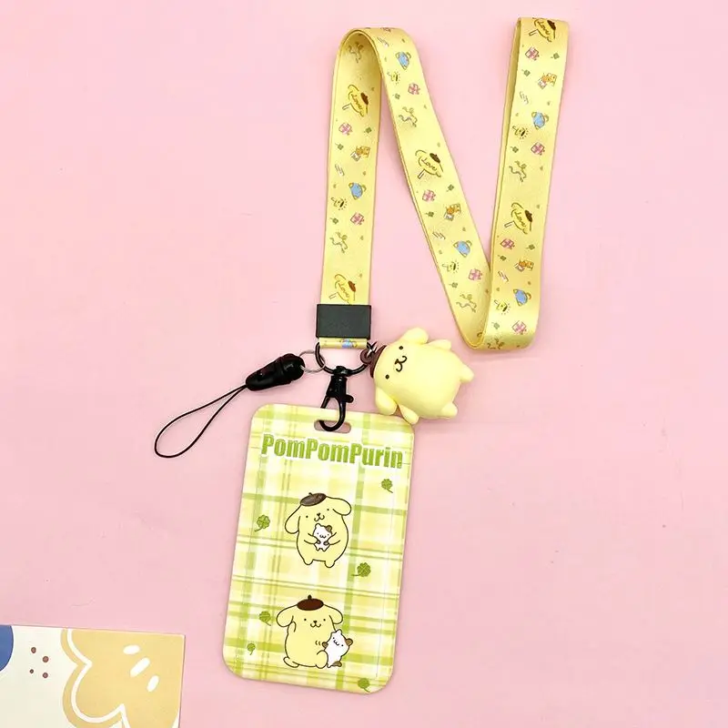 Cartoon Anime Lovely Melody Kuromi Cinnamoroll Design Student Name Tag Card With Pendant Full Cover Neck Straps Wholesale Custom