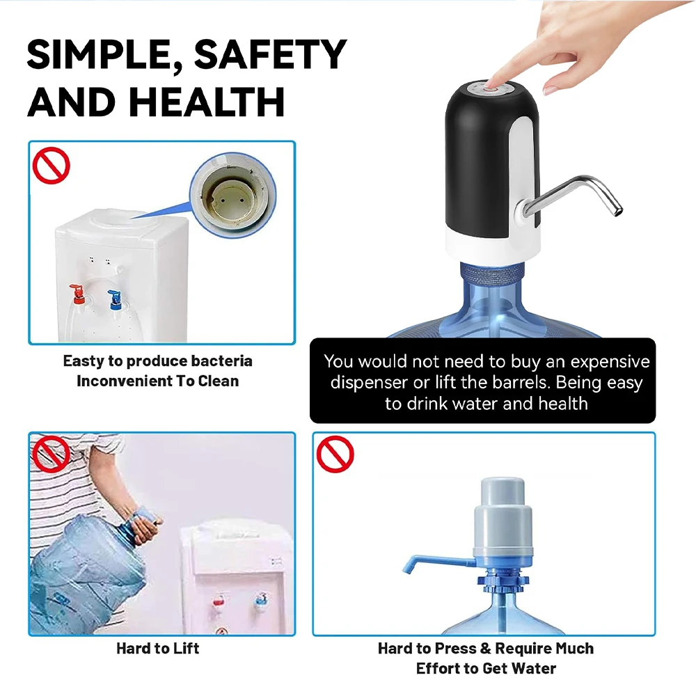 Electric Drinking Portable Water Dispenser Universal USB Charging Water Bottle Pump for 4.5L 5L 7.5L 10L 11.3L and 18.9L