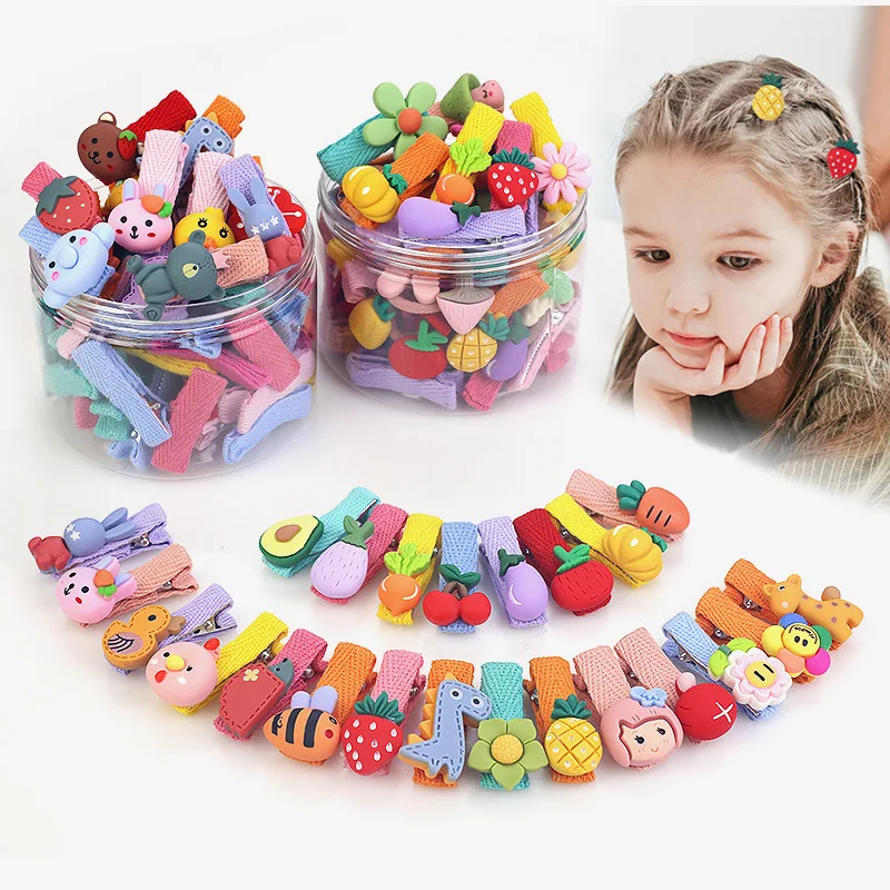 26pcs Cute Cartoon Hairpin For Baby Girl Hair Accessories Gift Box Wrapped Fabric Safe No Hair Damage Handmade Cloth BB Clips