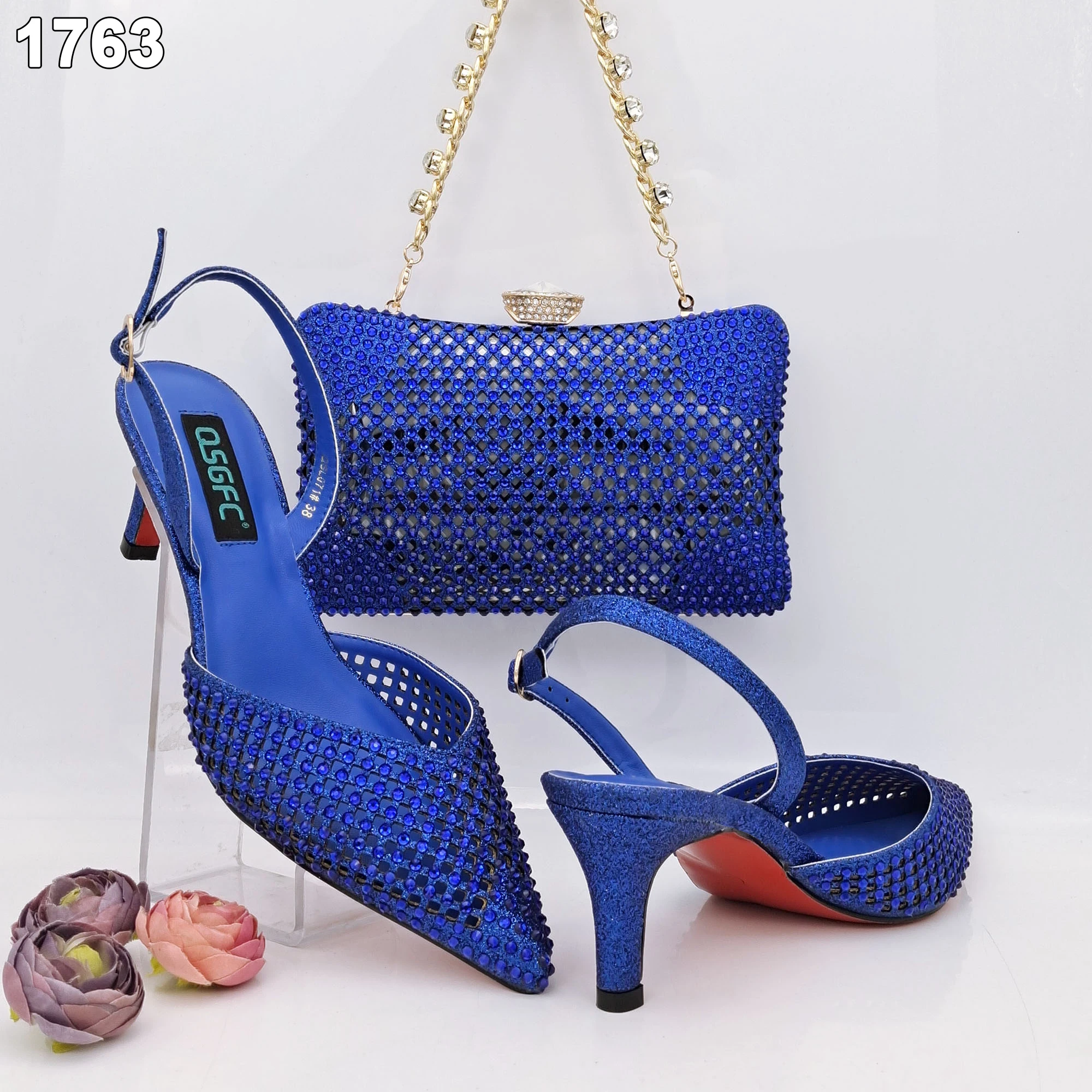 Luxury Women Matching Shoes and Bag Set Decorated with Rhinestone For Evening