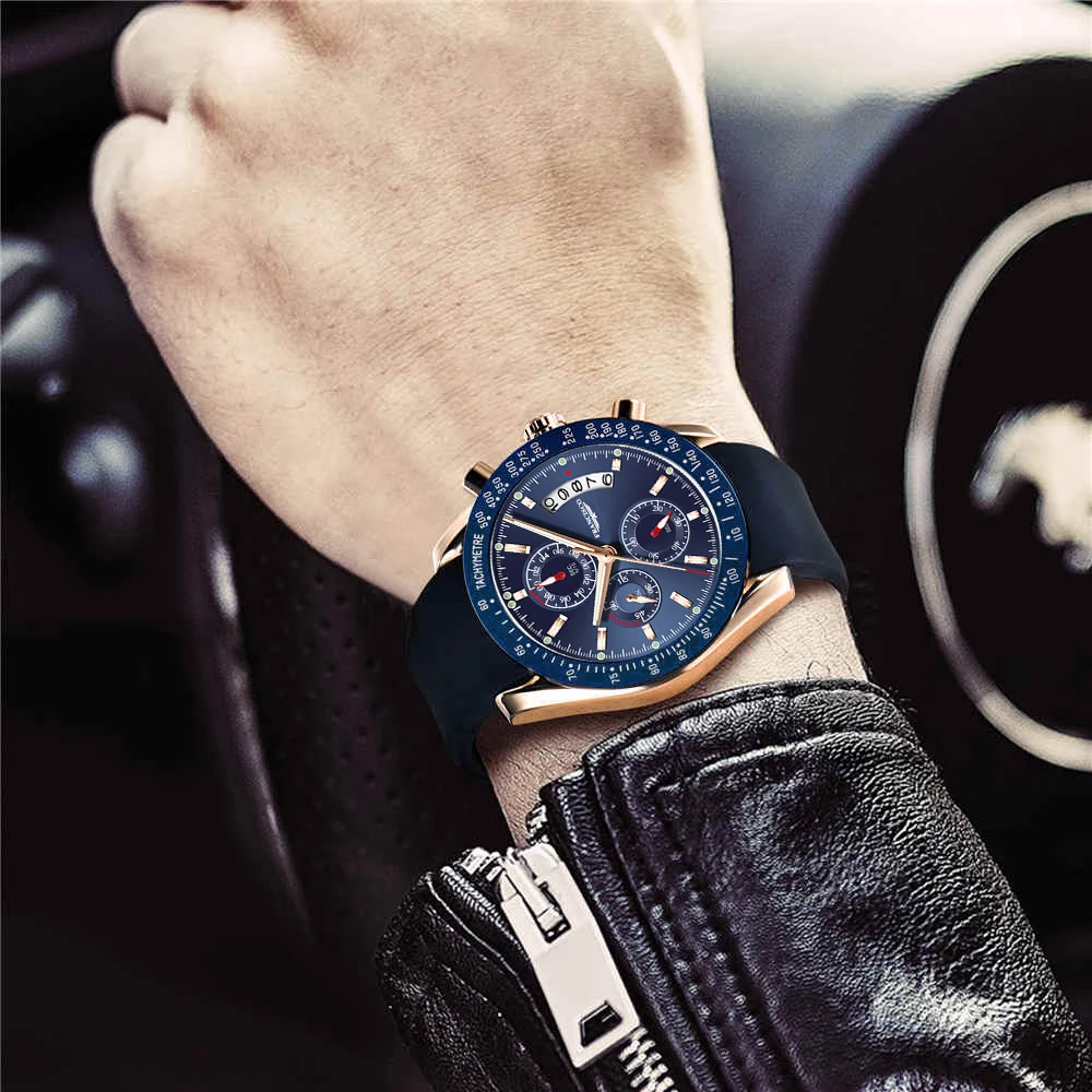 Drop Shipping Silicon Sports Watch Bands Mens Luxury Wristwatch Chronograph Quartz Watches