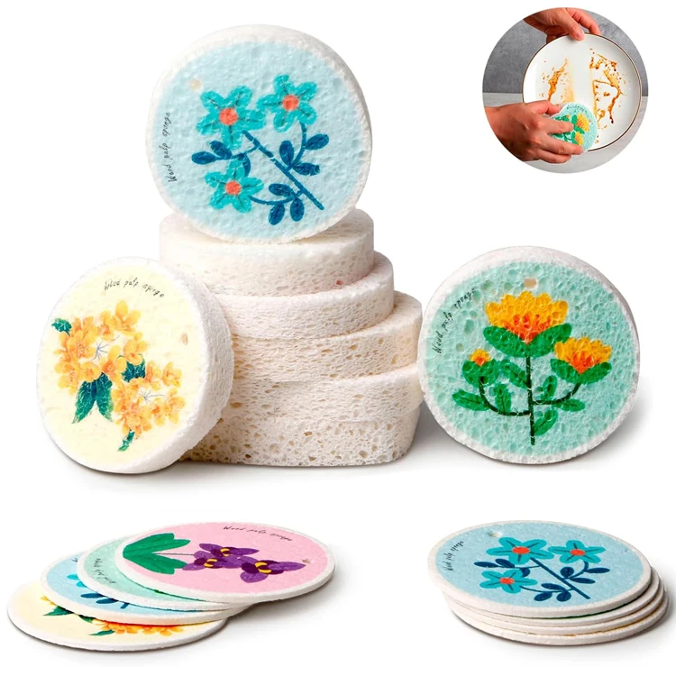 Hot-Selling Custom Eco-Friendly Absorbent Kitchen Cleaning Printing Cellulose Sponge Wood Pulp Cotton Dish washing Sponge
