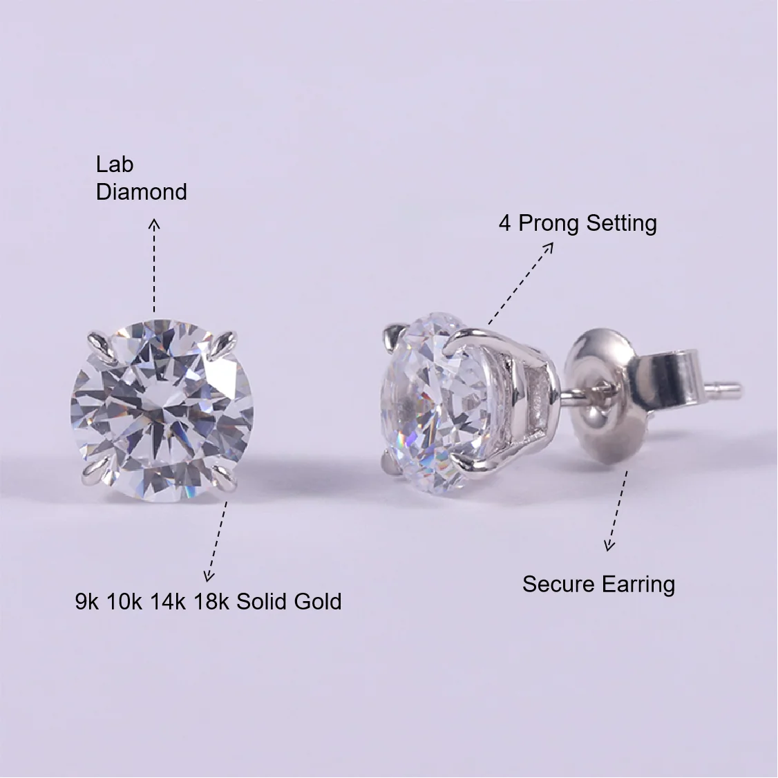 Abiding IGI Certificate CVD HPHT 0.3ct 0.5ct 1ct 2ct DEF VS Lab Created Diamond 9K 10K 14K 18K Solid Gold Earrings Stud Earrings