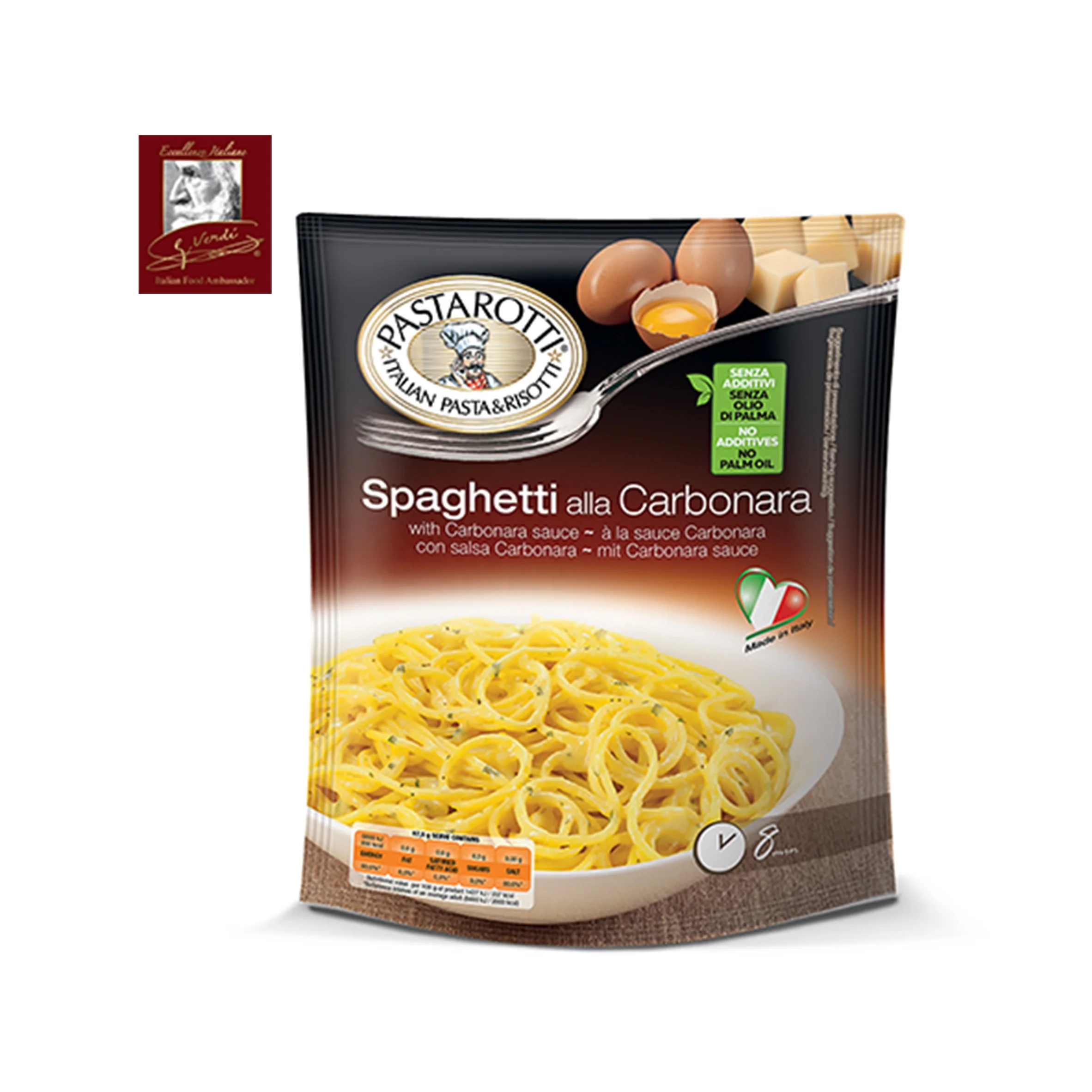 Спагетти Карбонара бекон без мяса со вкусом 175 г быстрого приготовления приготовленный в Италии готовый к употреблению за 8 минут