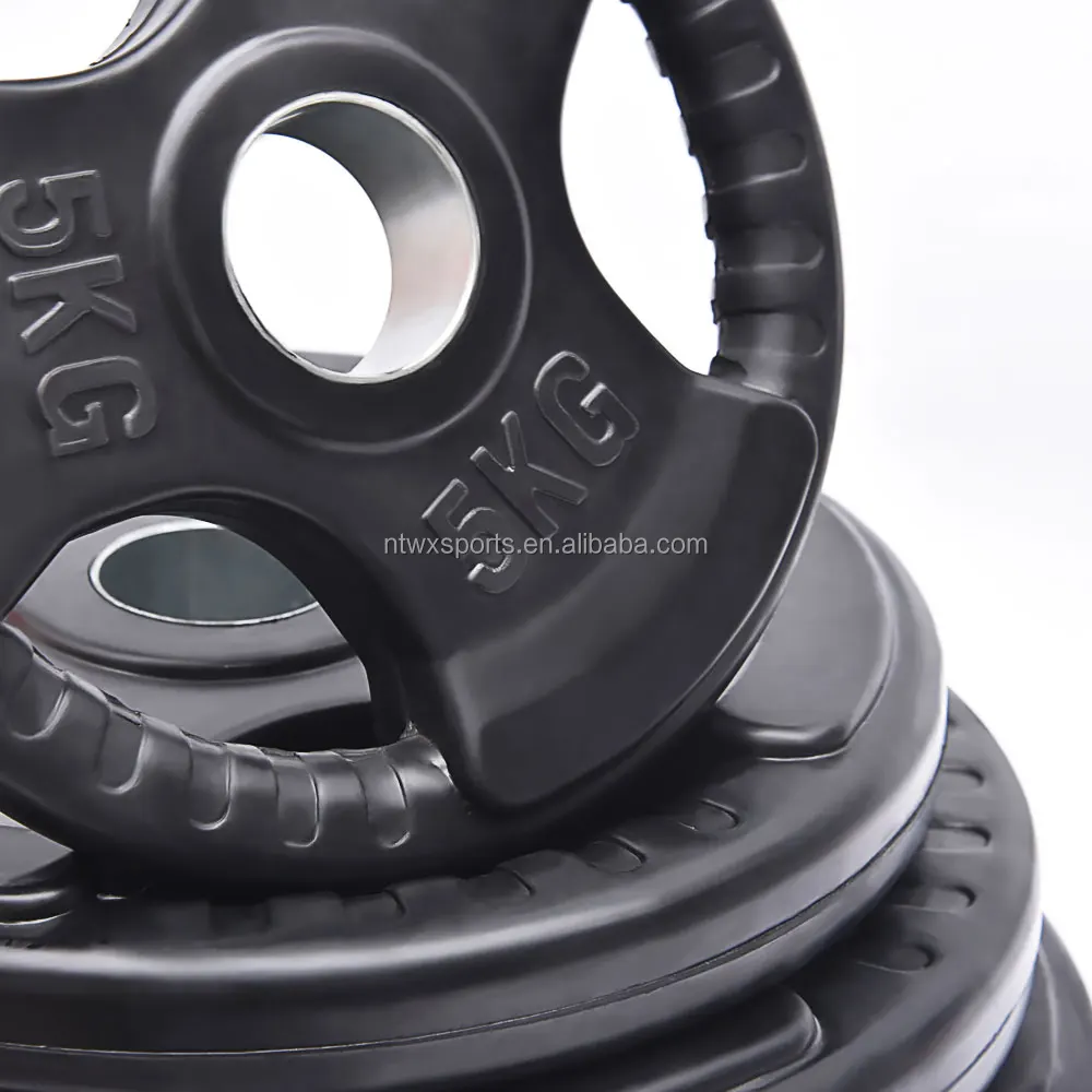 Fitness Power Barbell Exercises Weightlifting Plate For Sale Tri-Grip Rubber Coated Iron Weight Training Plates
