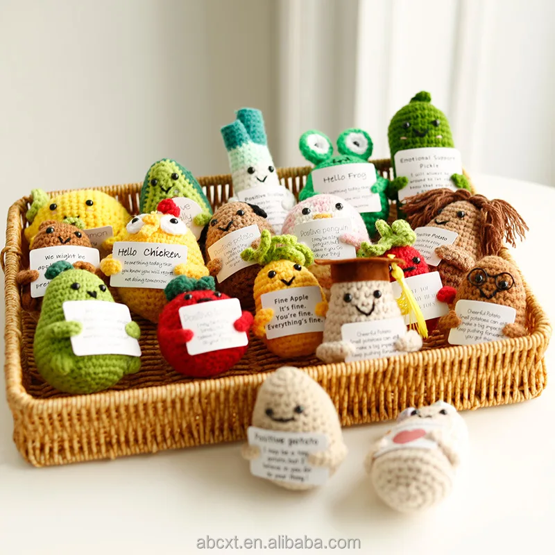 Cute Mini Positive Potato Knit Emotional Support Pickle Doll Toy Crochet Vegetable Doll Toy