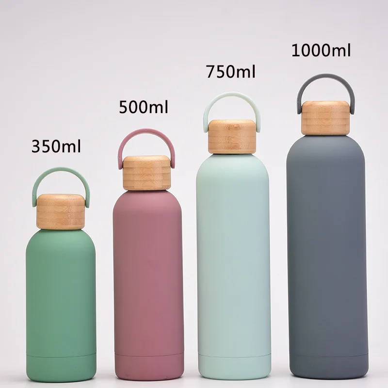 Yeway botella de agua American ins small mouth Water bottle bamboo cover 304 stainless steel Water Bottle double layer cup