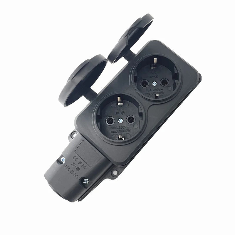 IP54 16A European Waterproof Industry Power Socket 1/2/3/4 Ways 3500W Outdoor Waterproof Outlet with Rain Cover Socket