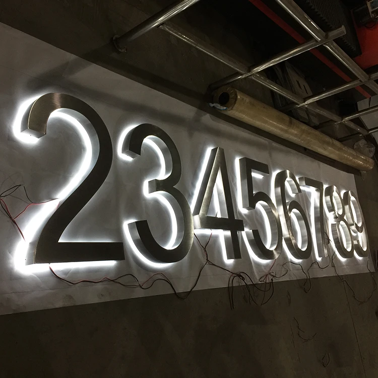 Outdoor Led Back light Lighting Stainless Steel Wall Mounted custom backlit number Letters sign