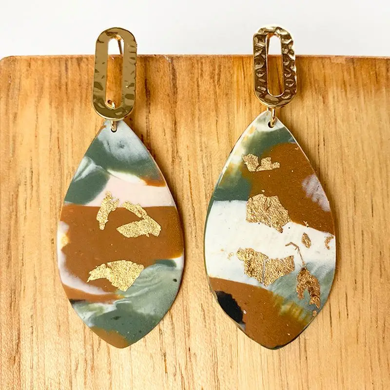  Morandi Color Texture Marble Pattern Soft Pottery Vintage Hoop Earrings Ins Web Celebrity Design Sense