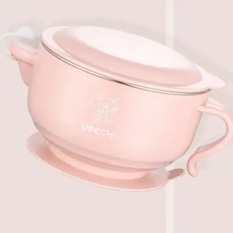 Stainless steel suction food warmer bowl baby insulation feeding bowl with lid