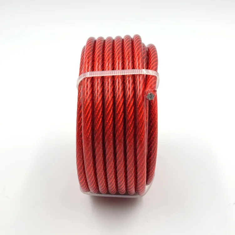 Red color plastic coated steel wire rope emergency pulling cable