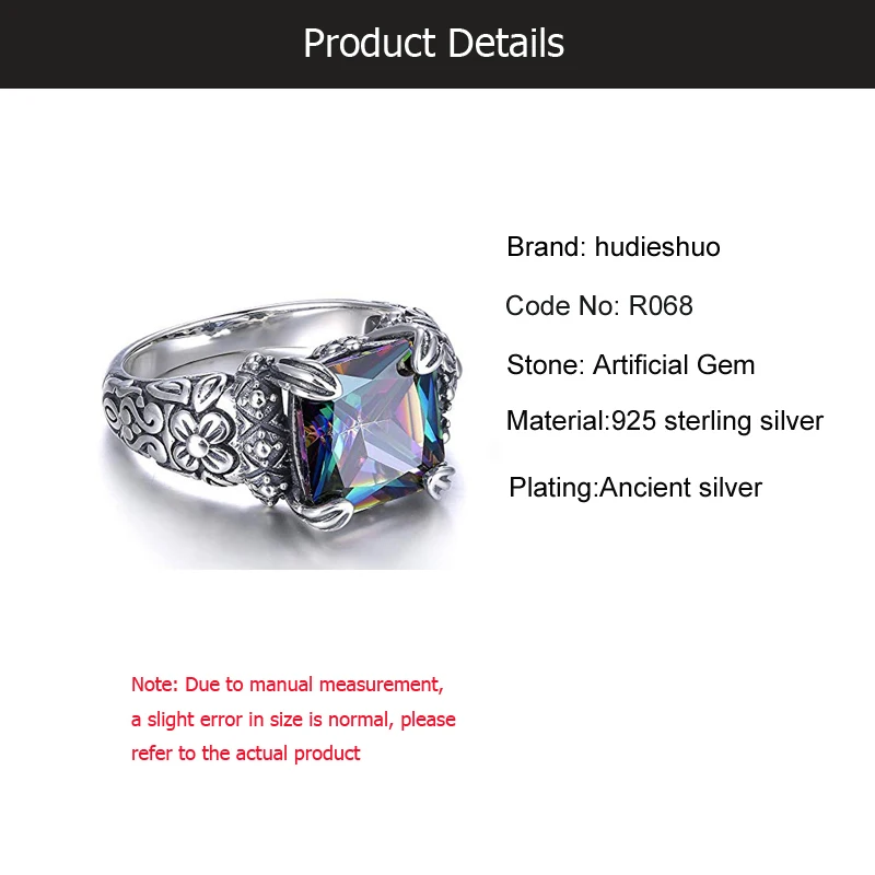 Antique 925 Sterling Silver Mystic Rainbow Gemstone Ring for Women