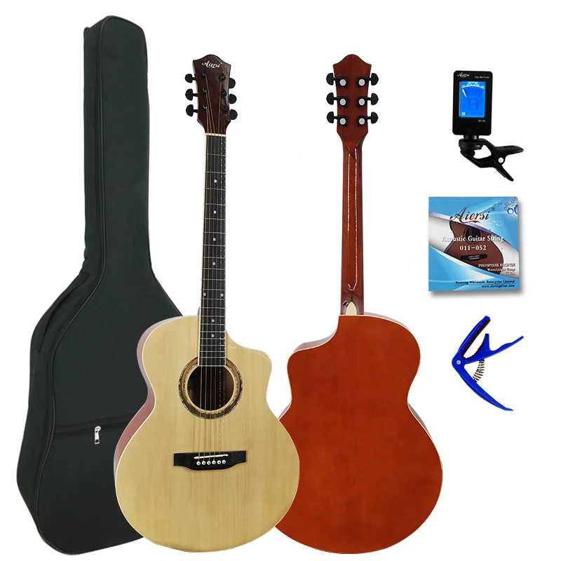 Aiersi factory price high quality all linden wood cutaway gloss finish folk guitar for sale -SG027J