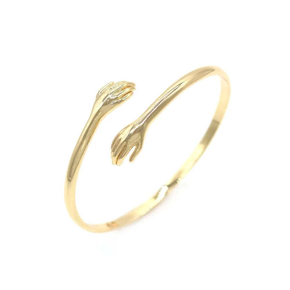 Fashion Classic Hand Shaped Designer Non Fading Brass Couple Cuff Bangles Jewelry Women