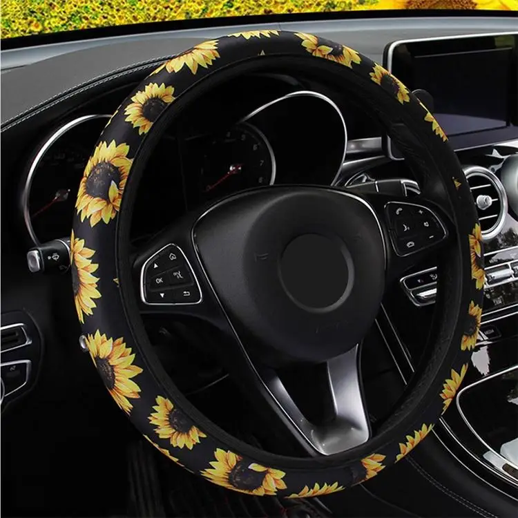 Custom neoprene car steering wheel cover universal car accessories decoration tie-dye leopard prints steering wheel protector