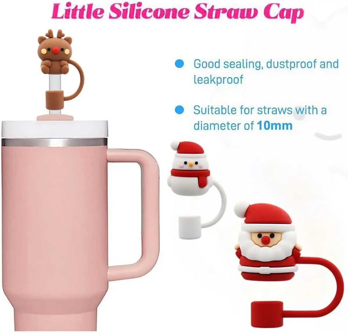 Straw Cover Cap for Stanley Cup Straw Topper Compatible with 30&40 Oz Tumbler with Handle Straw Tip Covers for Christmas Gifts