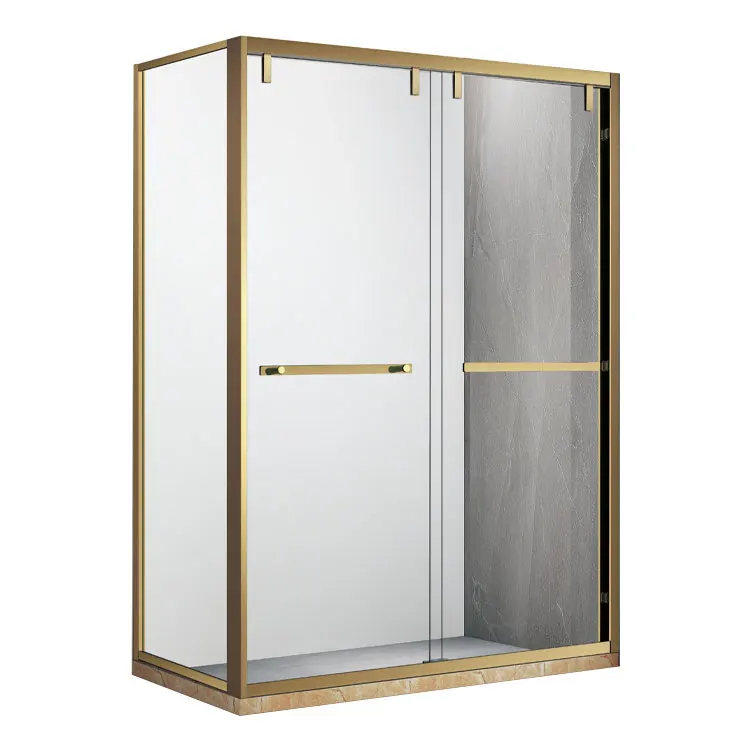 Luxury Walk in Glass Sliding Door Shower Cabin Bathroom Golden Shower Room