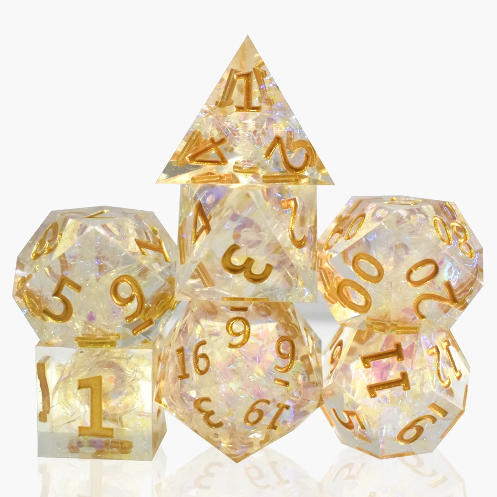 Amazon Hot Sale Acrylic Resin Flash Dice with Sharp Edge Game Dice Set For RPG Game