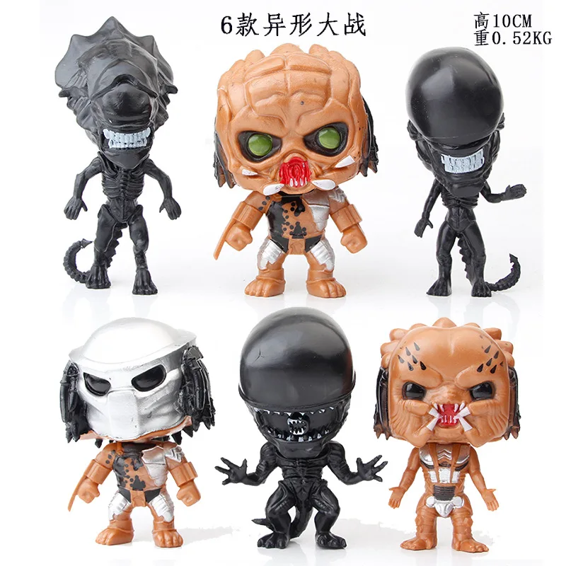 (Wholesale) Hot selling Alien Vs Predator cartoon 10cm 6pcs/set PVC action figure in opp bag for gift