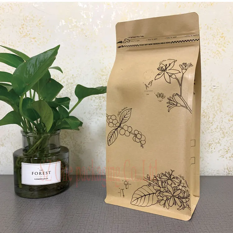 Digital Print LOQ MOQ 250g 500g 1KG matte finished Kraft Paper Packaging Coffee bean Flat Bottom Bags With Valve and Zipper