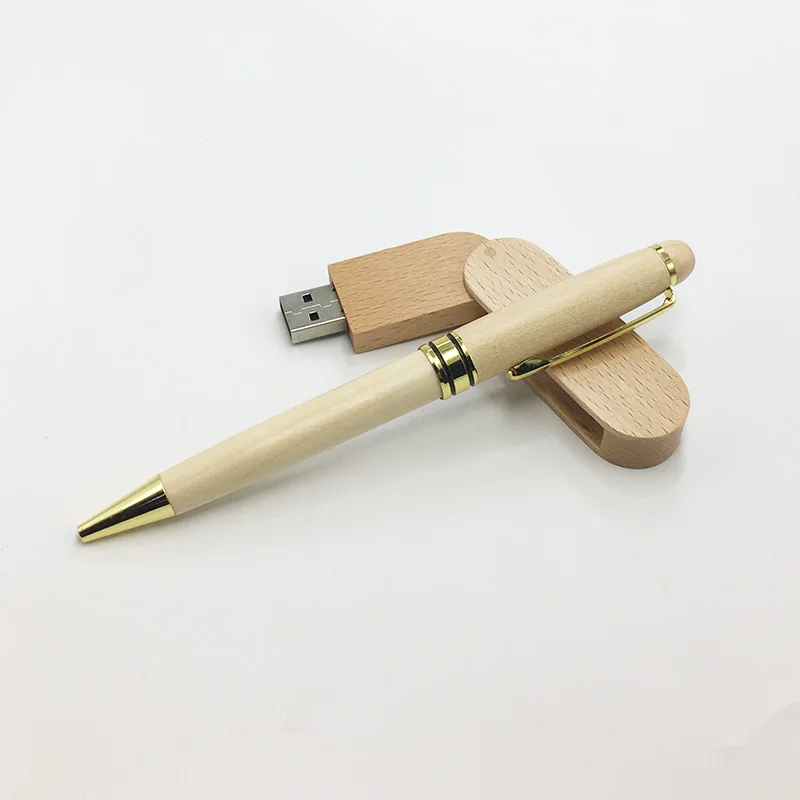 High Quality Luxury Custom Engraved Logo Gift Set Wood Pen USB Flash Drives with Wood Box