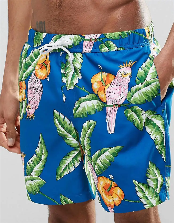 Polyester Beach Shorts Men Surfing Board Short Parrots Printing Swimwear Swimsuit Swim Shorts
