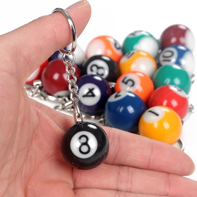 Fashion Simulation Resin 2.5cm Mini Lucky Magic Billiard Black 8 Ball Keychain For Key