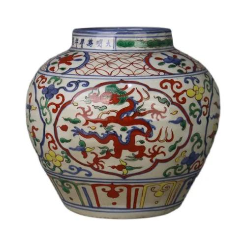 Jingdezhen Ming Dynasty Blue and White Colorful Dragon and Phoenix Pattern Pots Handmade Ceramic Home Goods Vases for Collection