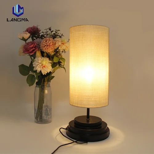 Bedroom Living room lamp New Design Fancy Fabric Table Lamp with sleep mode  Linen yellow white fabric Fabric Round Lampshade