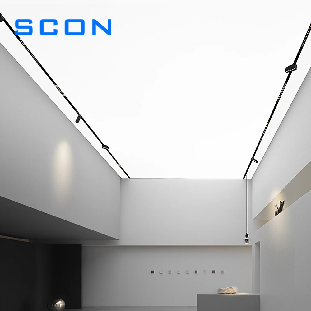SCON Creative Track Lights Aluminum PVC Stretch Ceiling Magnetic Track Suspended LED Spotlight Magnet Mount Lights Track Rail