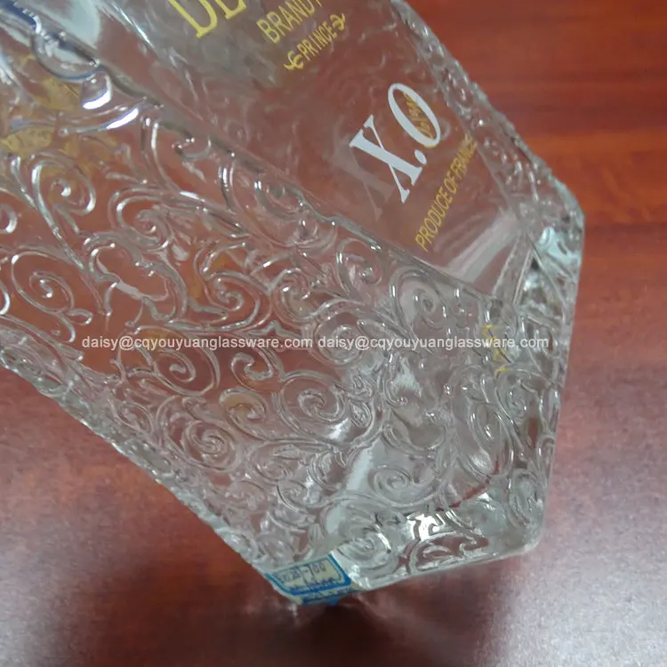 700ml engraved logo glass XO VSOP bottle for brandy