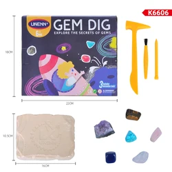 2023 Hot Selling Educational Toy Science Kits Child Excavation 6pcs Gemstone Dig Kit Archaeological Toy
