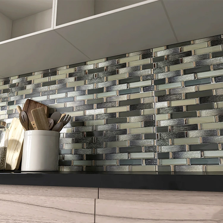 Blend Metal Wall Covering Home Decor Contemporary Interior Exquisite Strip Design Embellsihments Glass Mosaic Tile