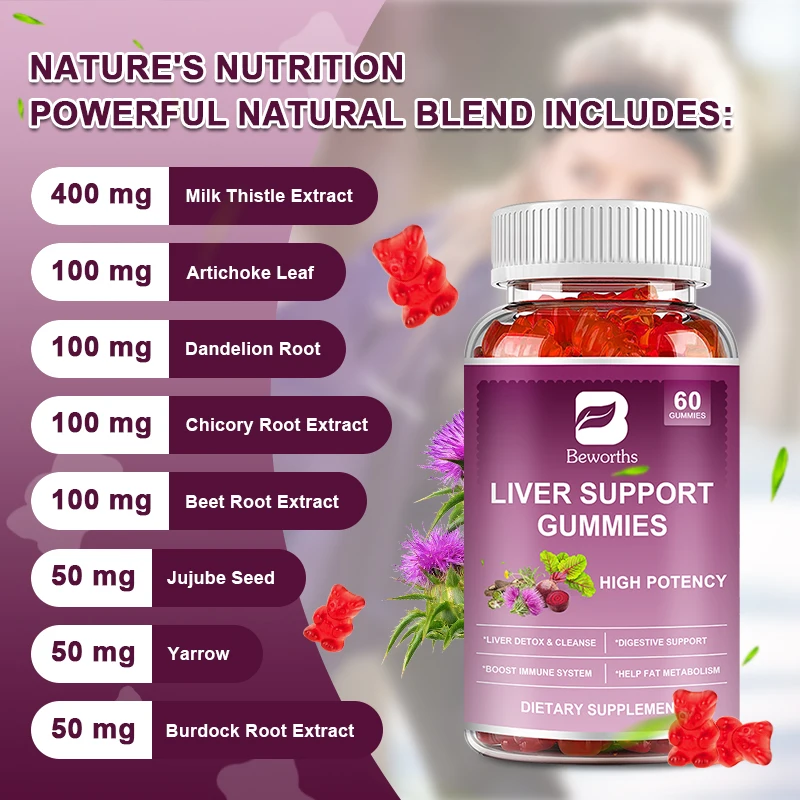 Liver Support Herbal Supplement Milk Thistle and Dandelion Root Extract Blend Gummies