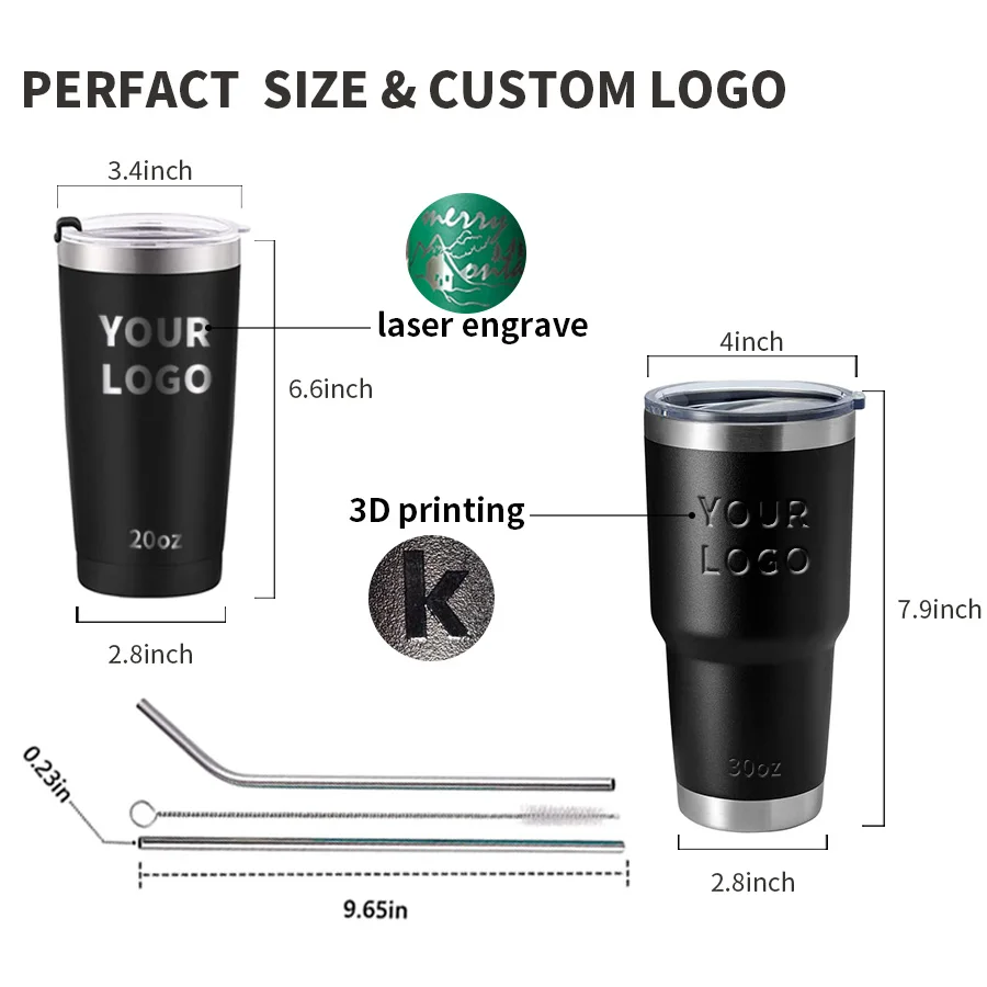China Supplier 20 oz 30 oz powder coated tumbler cups in bulk double wall stainless steel travel mug vacuum insulated tumbler