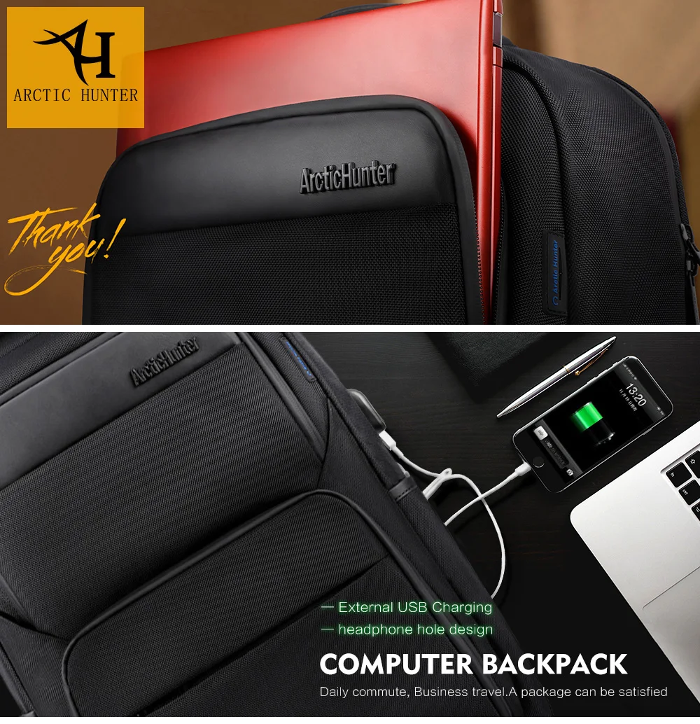 Arctic Hunter Men Backpack 17 inch External USB charge Laptop Backpack Multi-function Waterproof Large Capacity Rucksack