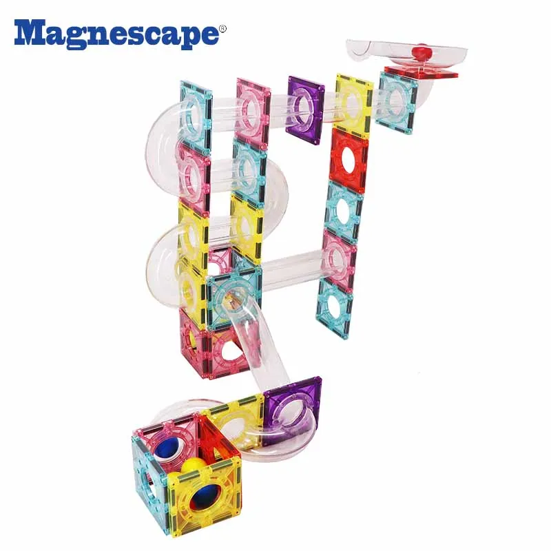 Magnescape New custom 106pcs marble run magnetic tiles pipe building blocks toy for kids EN71, ASTM, CPSC, CE