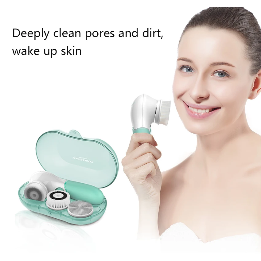 TOUCHBeauty TB14838 3 сменные головки 2 Скорости Водонепроницаемые силиконовые Очищающая щетка для лица с ящик