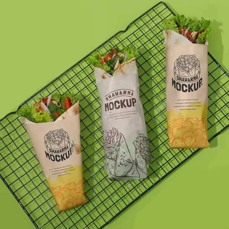 Food Safe Custom Logo Deli Paper, Food Wrapping Paper,  shawarma Food Wrap, Food Tray Liner with stick label