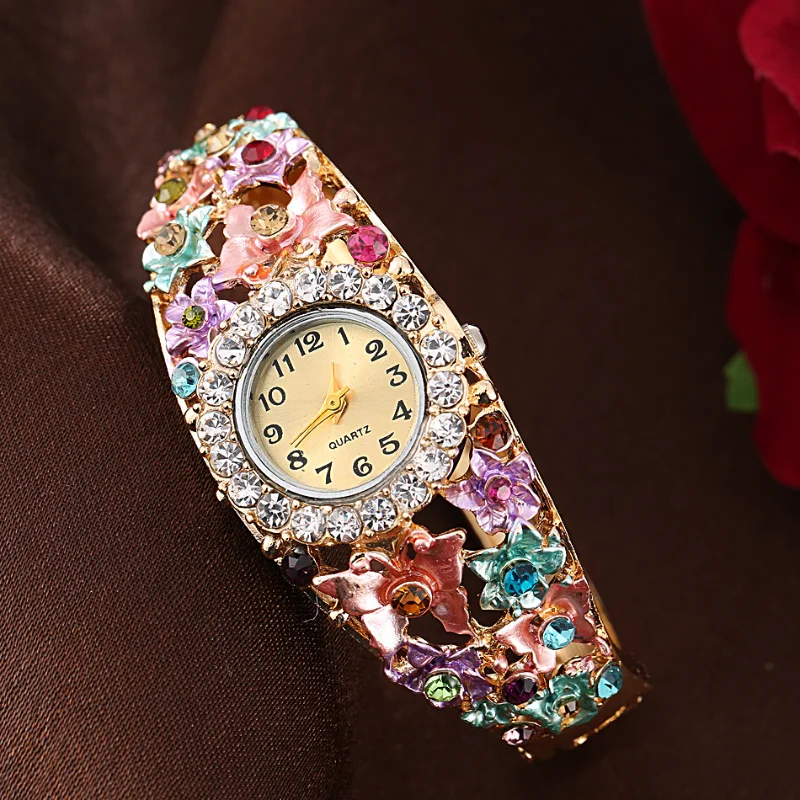 Foreign trade niche fashion ladies butterfly flower quartz bracelet watch
