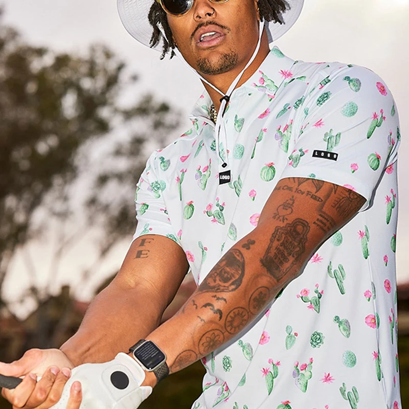 OEM custom logo printed sublimated floral golf polo shirt custom polo shirts for men