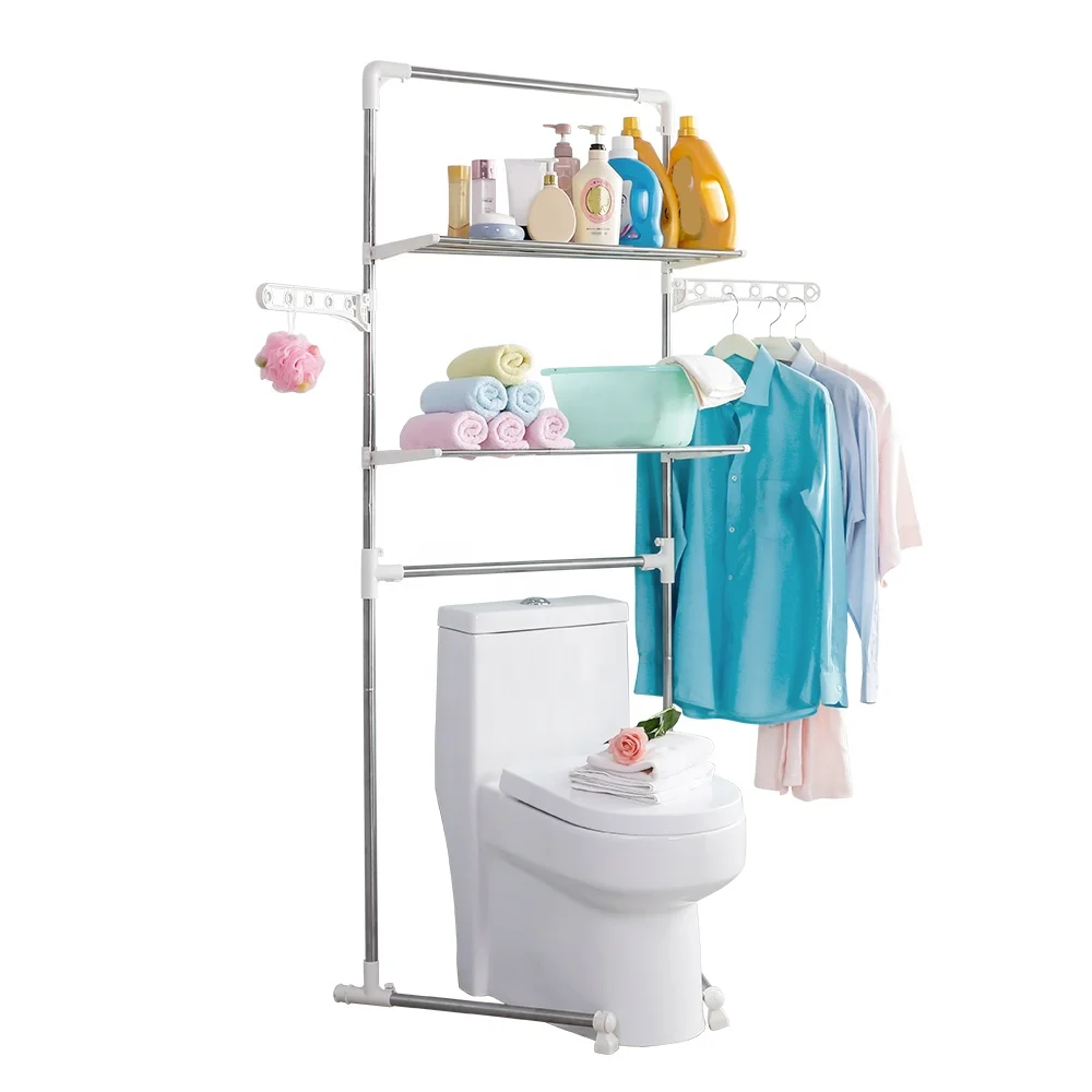 Shanghai Manufacture Metal 2 Layers Sundries Storage Over Toilet Rack Bathroom Organizer Washroom Rack Space Saver