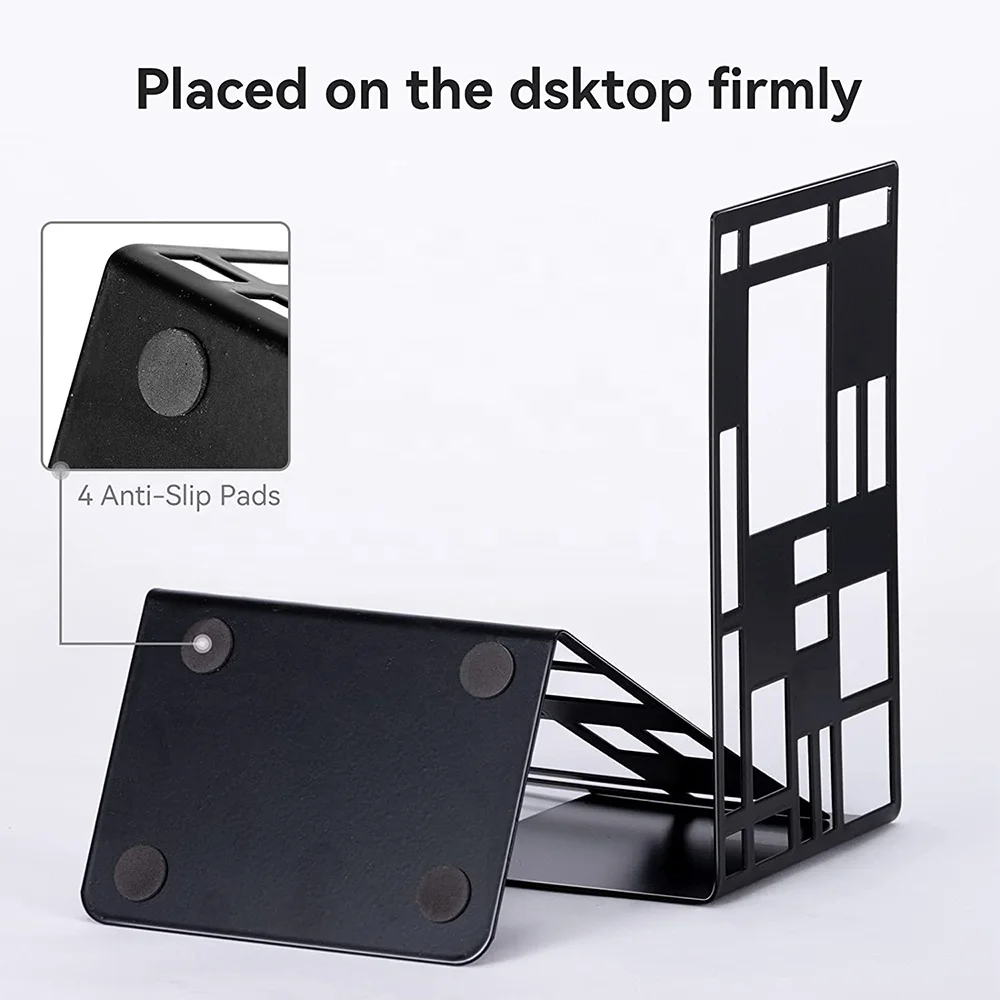 Metal Black Book Stopper Heavy Duty Home Office Library Book Supports Shelf Holder Desktop Book Ends