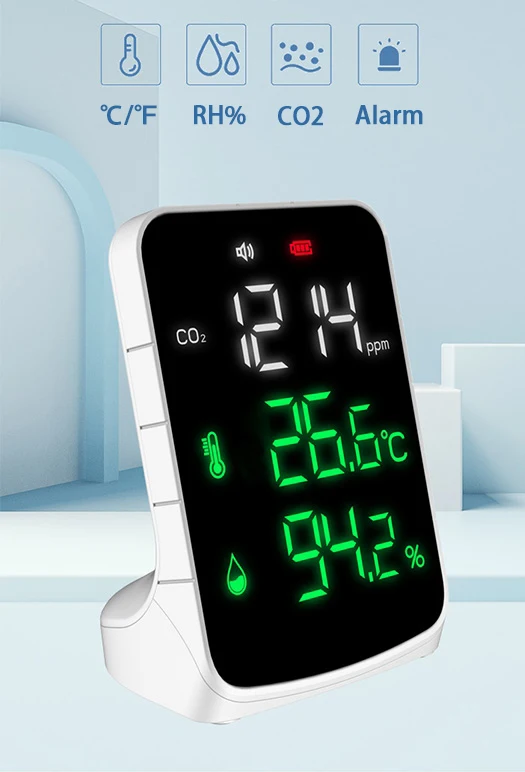 3 in 1 detector NDIR auto mini indoor battery 1200mAh Indoor USB rechargeable NDIR sensor mini carbon dioxide CO2 monitor