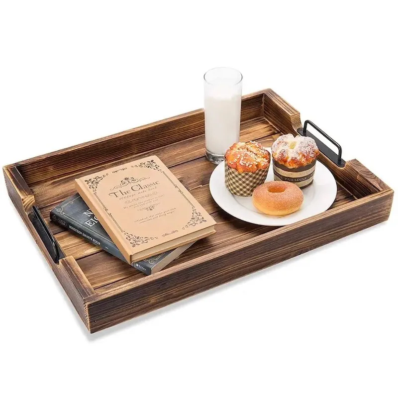 Made in china household wooden breakfast board wooden tray with handle