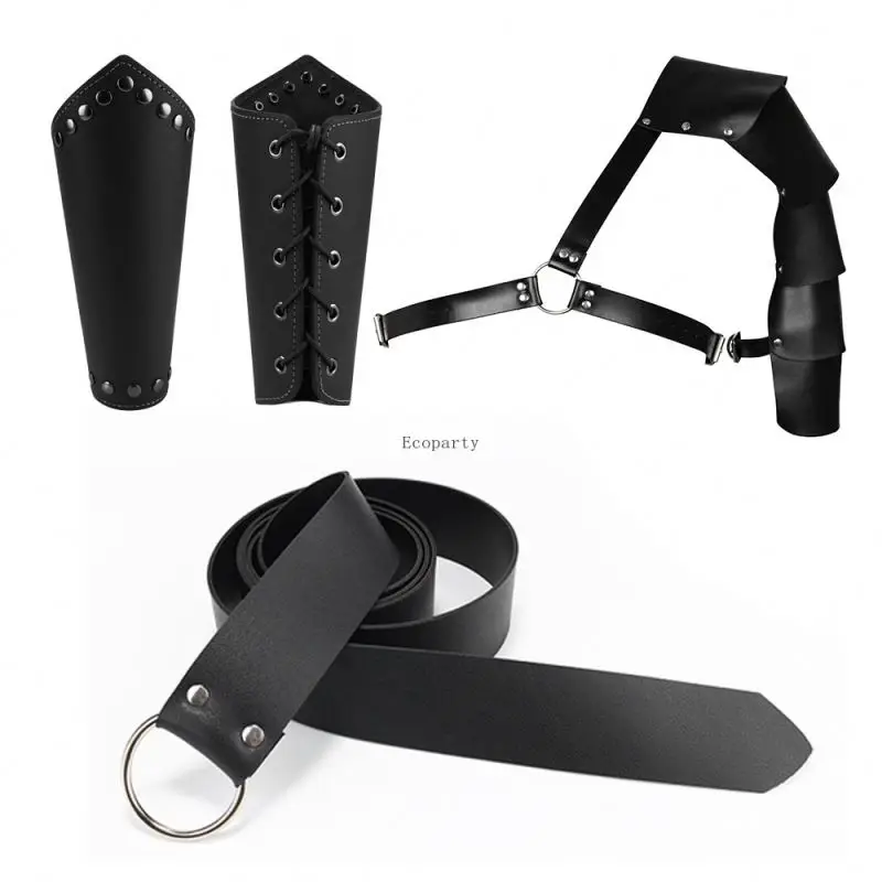 Drop Ship Medieval Leather Set Costume Accessories For Medieval Cosplay Props Belt Pouch Bag Arm Guard Frog Holster Medieval