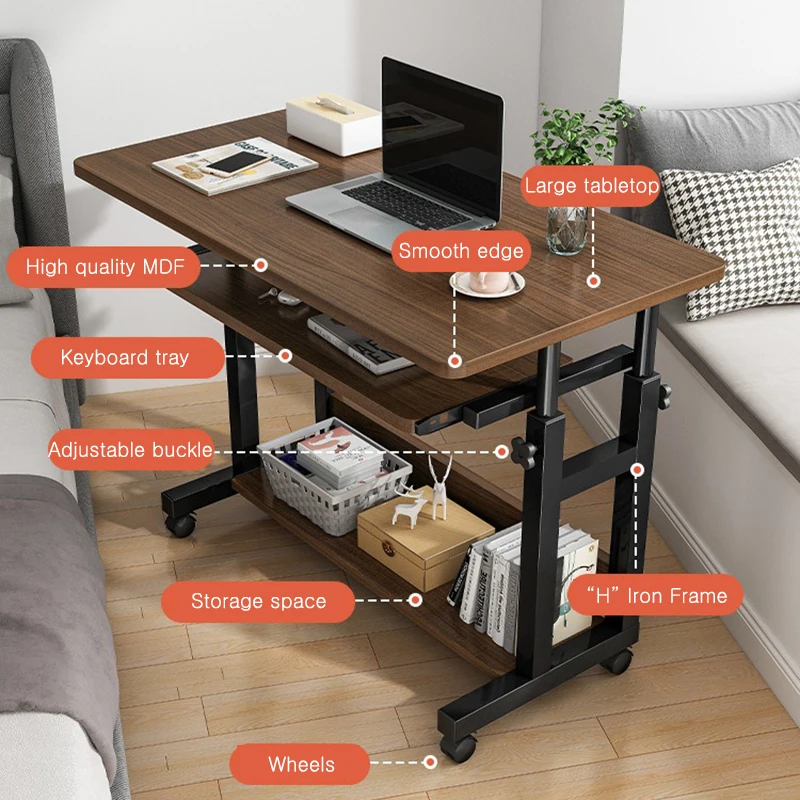 Mobile Laptop Desk with Storage Height Adjustable Sitting Standing Sofa Chair Side for Home Office Computer DNZ-19